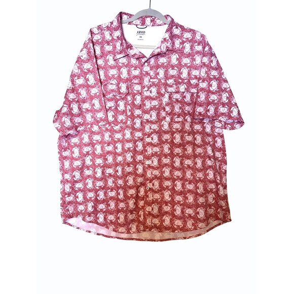 Izod Saltwater Mens XXL Red White Crab Print Short Sleeve Button-Up Summer Shirt - Picture 3 of 11